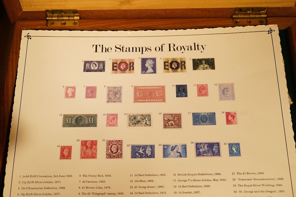 Hallmark collections, 'The Stamps of Royalty', produced in sterling silver to commemorate the Queen‘s silver jubilee 1977, cased with certificate